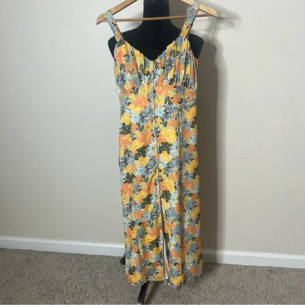 Abercrombie & Fitch Women’s Yellow Floral Sleeveless Ruched Midi Dress Sz S - Picture 12 of 13